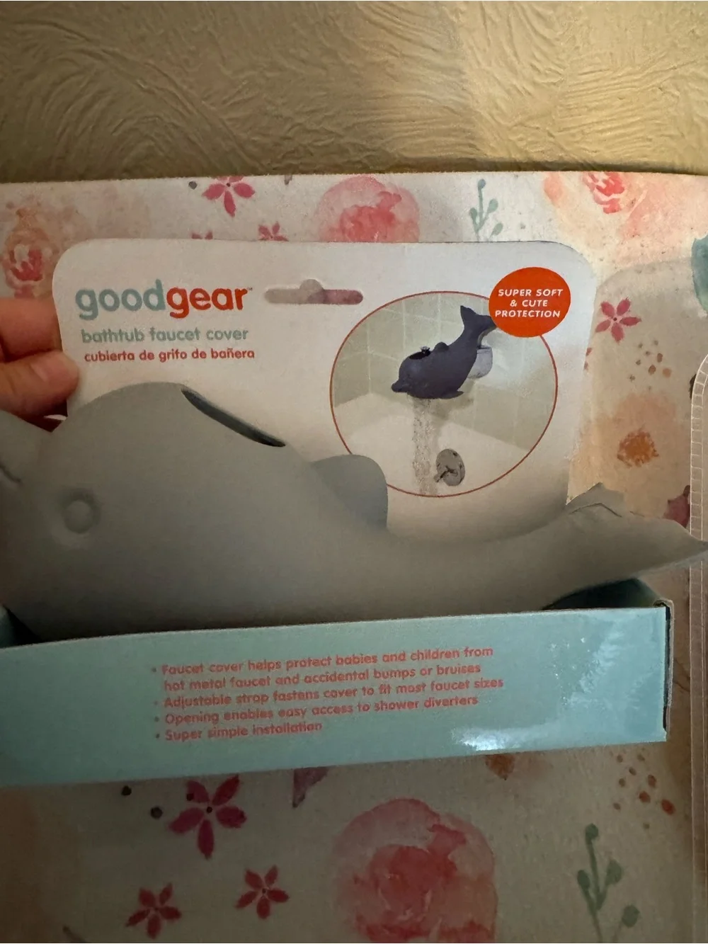 Gray Dolphin Bathtub Faucet Cover & Yellow Duck Thermometer Set